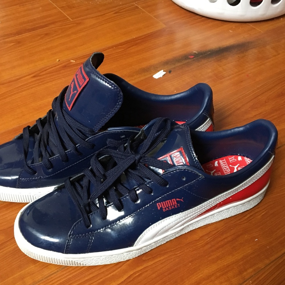 Puma Basket red blue and white patent leather